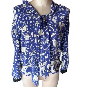 Juicy Couture Women's Small Neptune Nautical Button Blouse 100% Silk